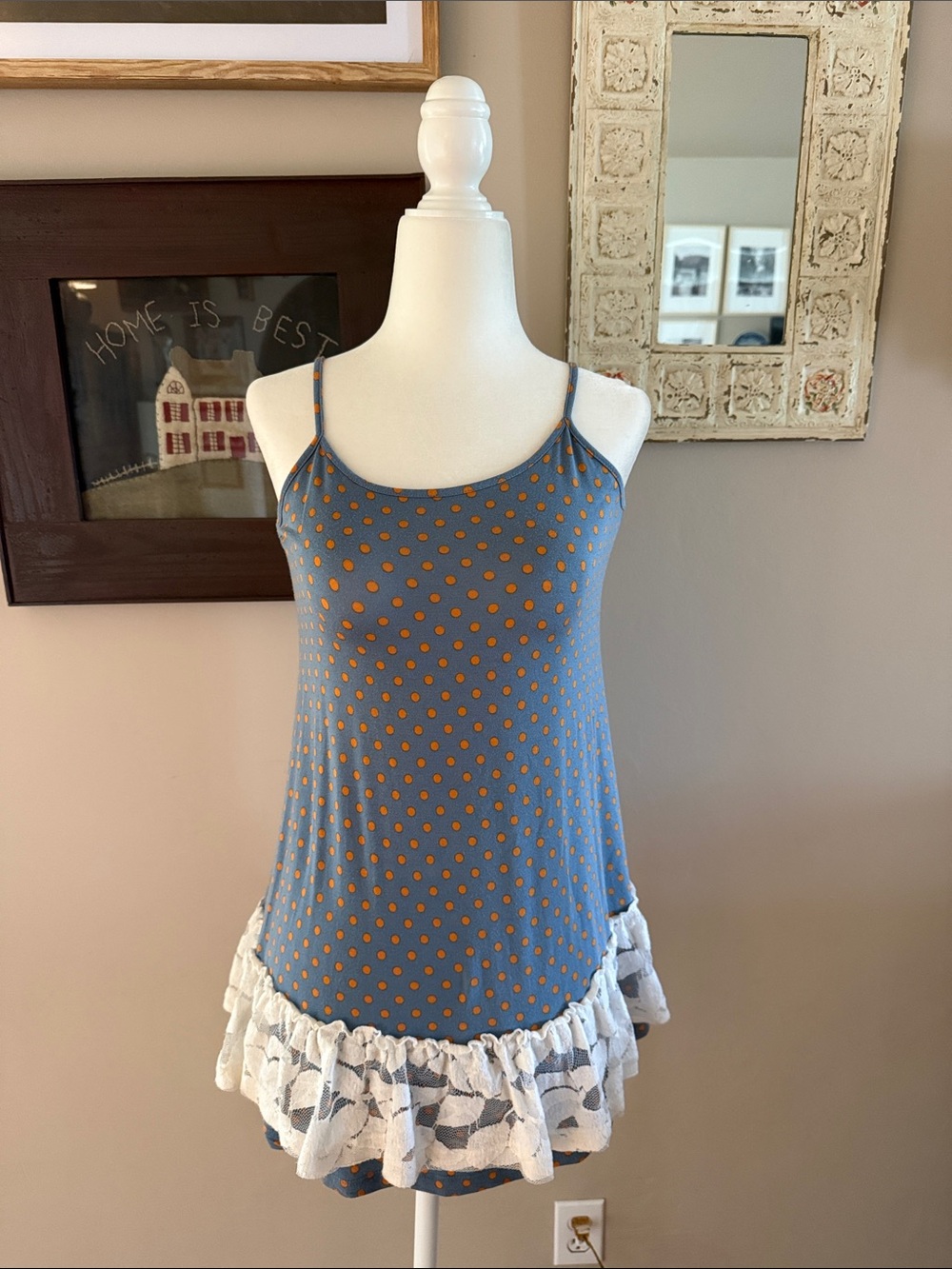Matilda Jane Blue Slip Dress with Orange Polka Dots